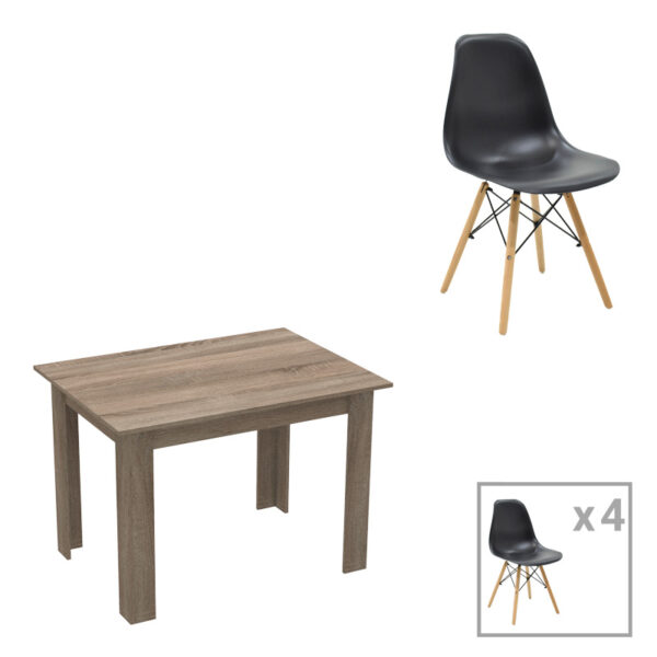 Τραπεζαρία Manka-Julita σετ 5τεμ σε sonoma truffle-μαύρη απόχρωση 110x80x77εκ