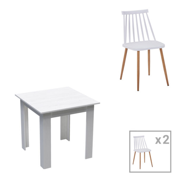 Τραπεζαρία Manka Ι-Aurora I  σετ 3τεμ σε λευκή απόχρωση 80x80x77εκ