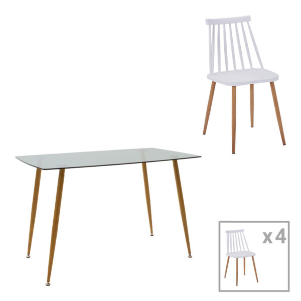 Τραπεζαρία Chloe-Aurora I  σετ 5τεμ γυάλινο 8χιλ ανθρακί - πόδι φυσικό 120x70x75εκ