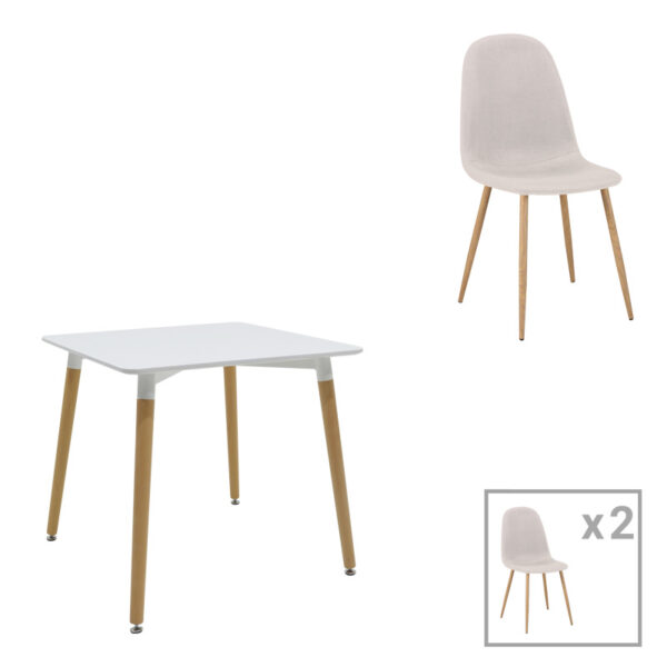 Τραπεζαρία Bella-Natali  σετ 3τεμ MDF λευκό-πόδια φυσικό 80x80x76εκ