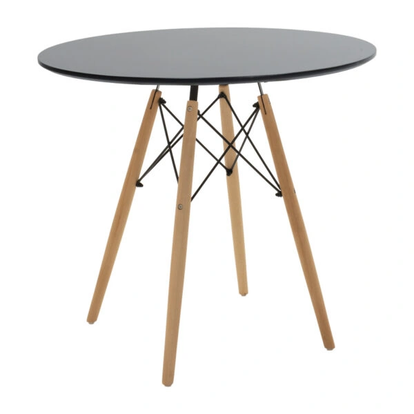 Τραπεζαρία Julita-Noor σετ 5τεμ MDF μαύρο-πόδια φυσικό Φ80x73εκ