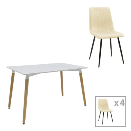 Τραπεζαρία Natali-Noor  σετ 5τεμ MDF λευκό-μπεζ ύφασμα 120x80x76εκ