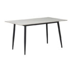 Τραπεζαρία Gustas-Luciano I  σετ 5τεμ λευκό μαρμάρου-κρεμ υφασμα 120x80x76εκ