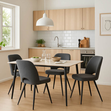 Τραπεζαρία Gustas-Renish  σετ 5τμχ λευκό μαρμάρου-μπουκλέ γκρι 120x80x76εκ