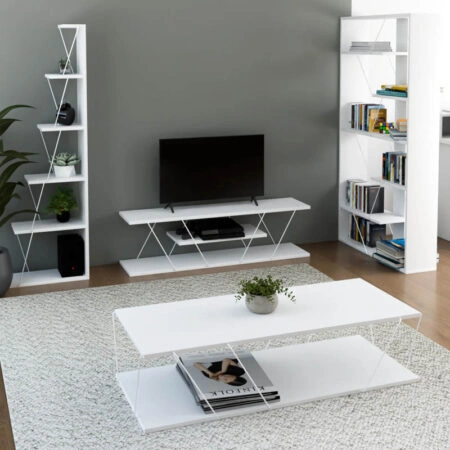 Φοιτητικό πακέτο επίπλων σαλονιού Tars λευκό σετ 4τεμ