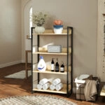 Βιβλιοθήκη Dorfie  σε φυσική απόχρωση με μαύρο μέταλλο 70x30x124.5εκ