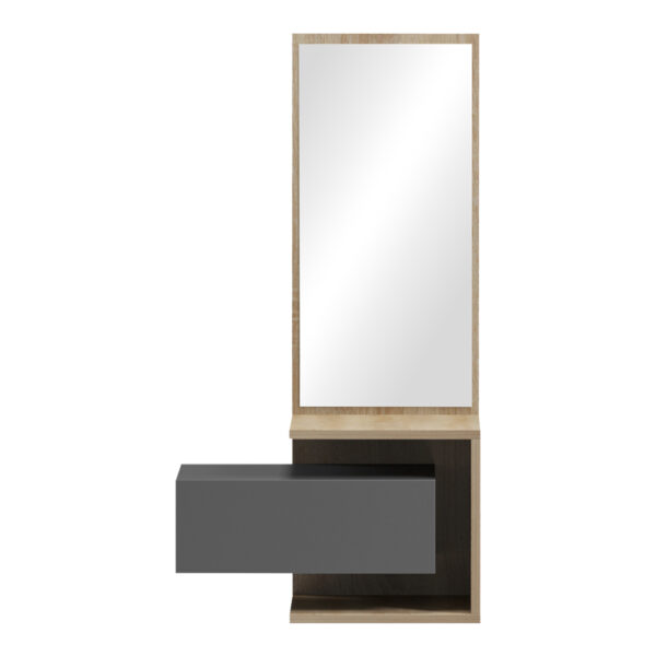 Έπιπλο εισόδου Kendi  επιτοίχιο με καθρέπτη σε sonoma- ανθρακί 49.1x31.3x90εκ