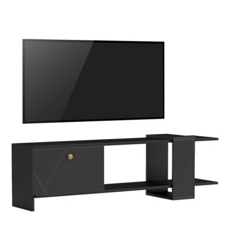 Έπιπλο τηλεόρασης Standi σε μαύρο-μαύρο μαρμάρου απόχρωση 120x25x36.8εκ