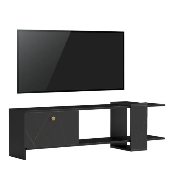 Έπιπλο τηλεόρασης Standi σε μαύρο-μαύρο μαρμάρου απόχρωση 120x25x36.8εκ