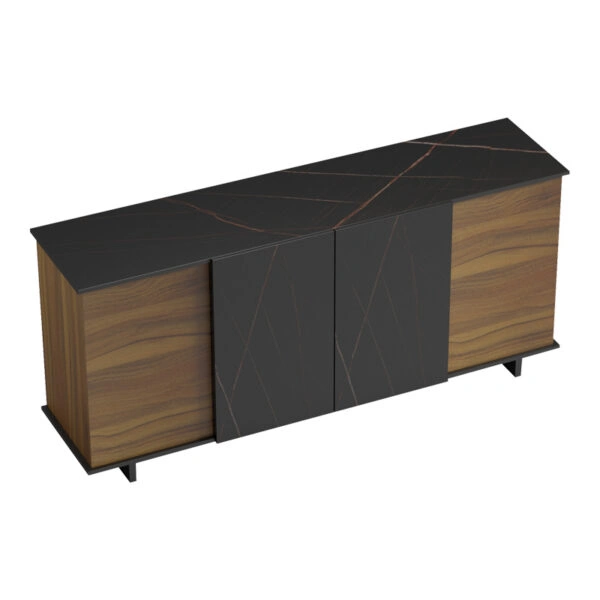 Μπουφές Zafore  καρυδί- μαύρο μαρμάρου 180x45x80εκ