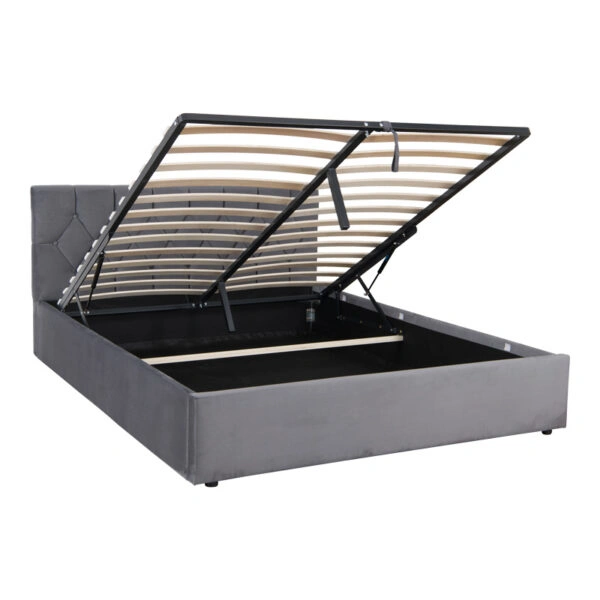 Κρεβάτι διπλό Kamaho  βελούδο ανθρακί με αποθηκευτικό χώρο 160x200εκ
