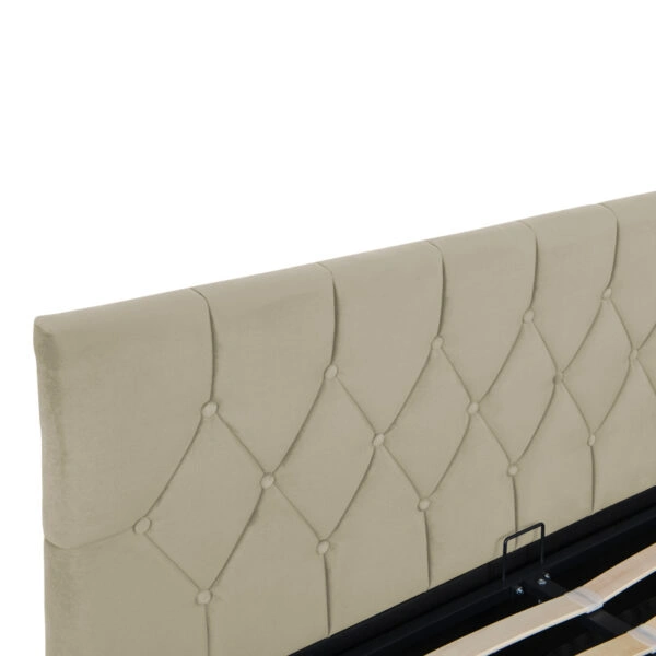 Κρεβάτι διπλό Kamaho  βελούδο κρεμ με αποθηκευτικό χώρο 160x200εκ