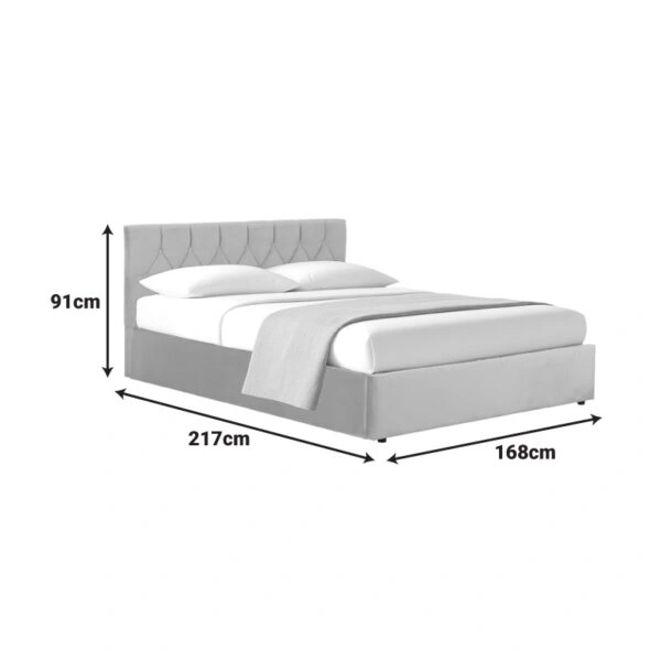 Κρεβάτι διπλό Kamaho  βελούδο κρεμ με αποθηκευτικό χώρο 160x200εκ