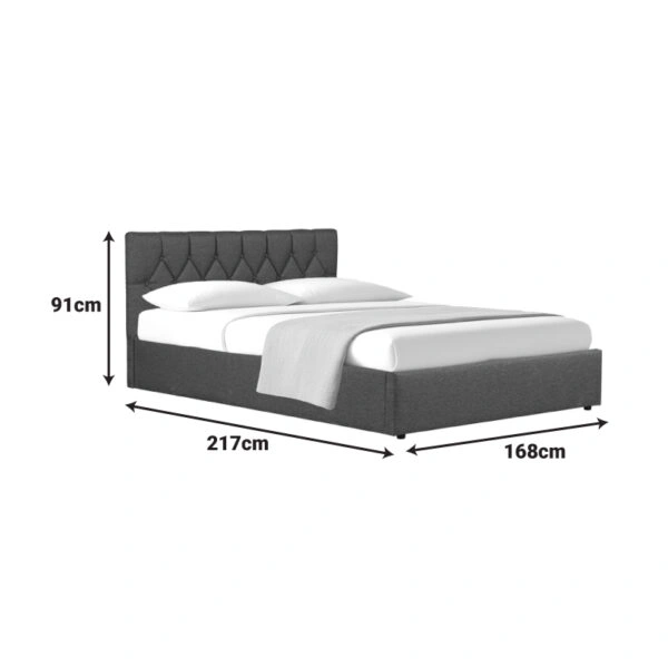 Κρεβάτι διπλό Kamaho  ύφασμα ανθρακί με αποθηκευτικό χώρο 160x200εκ