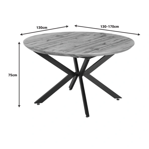 Τραπέζι επεκτεινόμενο Edina  mdf σε sonoma απόχρωση με μαύρα μεταλλικά πόδια 130-170x130x75εκ