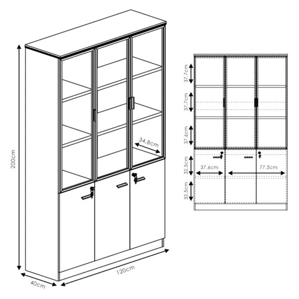 Ντουλάπα γραφείου επαγγελματική με γυάλινες πόρτες Oscar  καρυδί-ανθρακί 120x40x200εκ