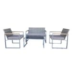 Artekko Rattan Διθέσιος Καναπές (105x65x75)cm 2x Πολυθρόνες (58x60x75)cm Τραπέζι με Τζάμι (84x45x38)cm με Πλαστικ Ρατάν Μεταλλικό Σκελετό και Ξύλο Γκρι Καφέ και Καφέ Μαξιλάρι Σετ/4