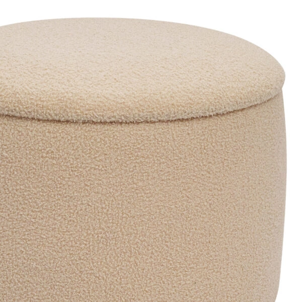 Σκαμπό-μπαούλο Roundy  μπουκλέ ύφασμα σε μπεζ απόχρωση Φ55x41.5εκ