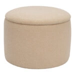 Σκαμπό-μπαούλο Roundy  μπουκλέ ύφασμα σε μπεζ απόχρωση Φ55x41.5εκ