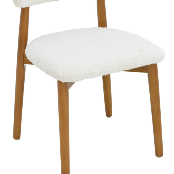 Καρέκλα Ubene rubberwood σε καρυδί-μπουκλέ ύφασμα σε λευκή απόχρωση 51x56x79εκ