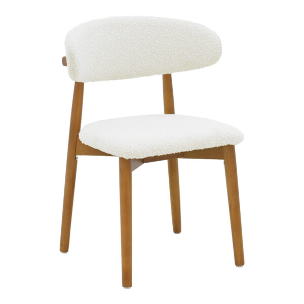 Καρέκλα Ubene rubberwood σε καρυδί-μπουκλέ ύφασμα σε λευκή απόχρωση 51x56x79εκ