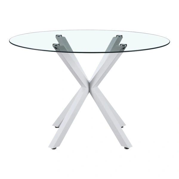 Τραπέζι Tavula  Γυαλί- Μεταλλικά πόδια σε λευκή απόχρωση Φ120x75εκ