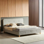 Κρεβάτι διπλό Restel ύφασμα γκρι-μπεζ 160x200εκ