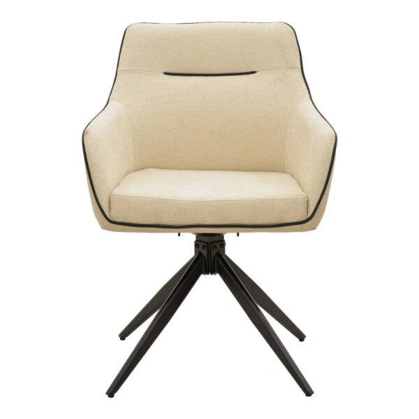 Πολυθρόνα Debra  περιστρεφόμενη μπεζ ύφασμα-pu με πόδι μετάλλου σε μαύρη απόχρωση 60x64x83εκ