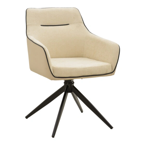 Πολυθρόνα Debra  περιστρεφόμενη μπεζ ύφασμα-pu με πόδι μετάλλου σε μαύρη απόχρωση 60x64x83εκ