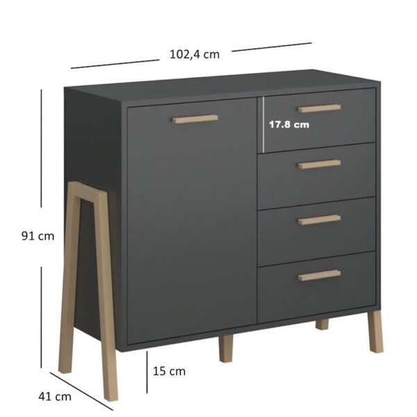 Μπουφές Belle Ανθρακί 102.5x41x91cm