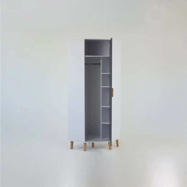 Γωνιακή Ντουλάπα Timmy Λευκό-Γραφίτη-Γκρι 71.3x71.3x199cm