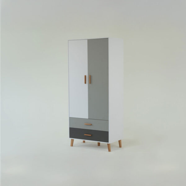 Ντουλάπα Timmy 2D2S Λευκό-Γραφίτη-Γκρι 90x50x199cm