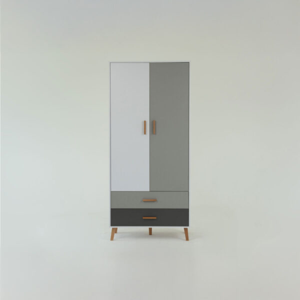 Ντουλάπα Timmy 2D2S Λευκό-Γραφίτη-Γκρι 90x50x199cm