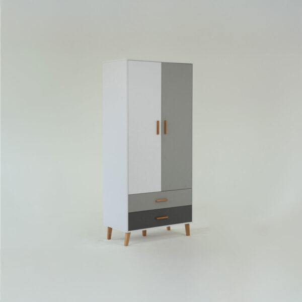 Ντουλάπα Timmy 2D2S Λευκό-Γραφίτη-Γκρι 90x50x199cm