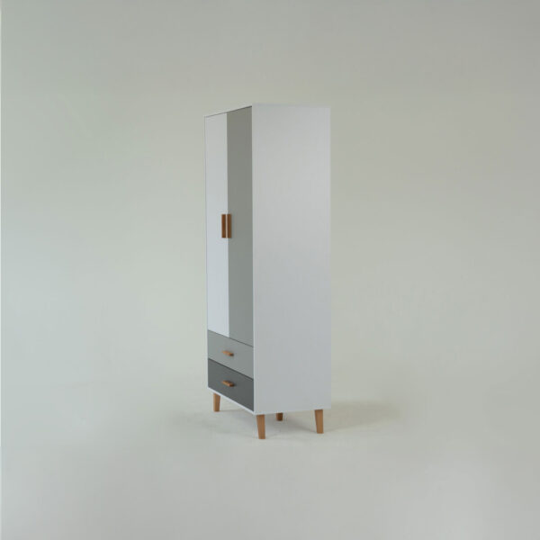 Ντουλάπα Timmy 2D2S Λευκό-Γραφίτη-Γκρι 90x50x199cm