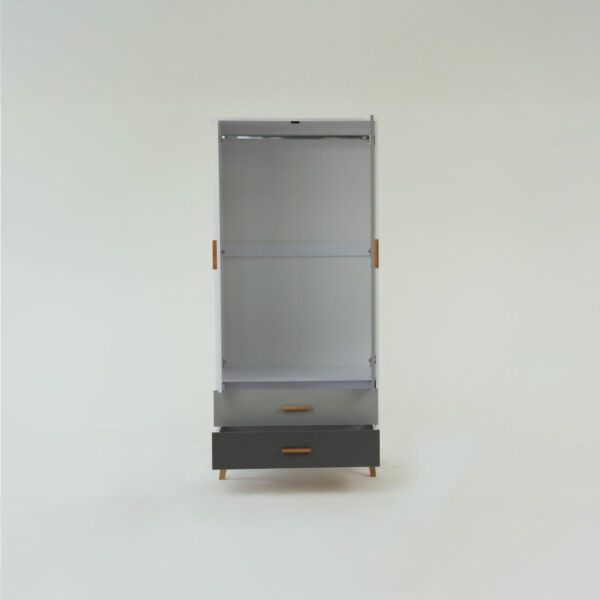 Ντουλάπα Timmy 2D2S Λευκό-Γραφίτη-Γκρι 90x50x199cm