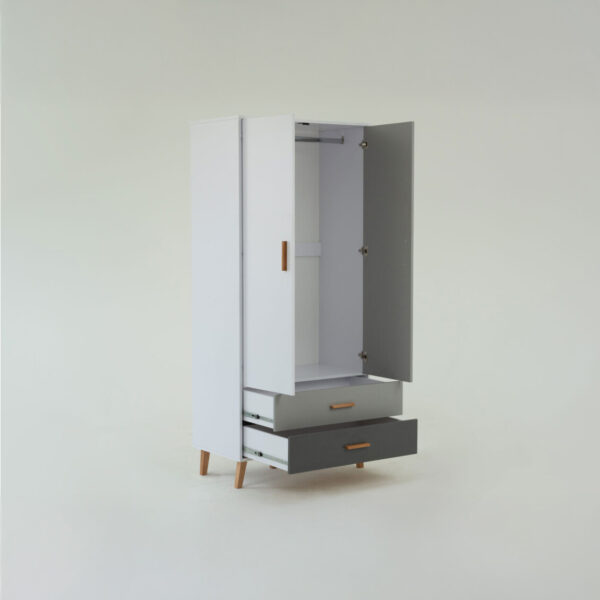 Ντουλάπα Timmy 2D2S Λευκό-Γραφίτη-Γκρι 90x50x199cm