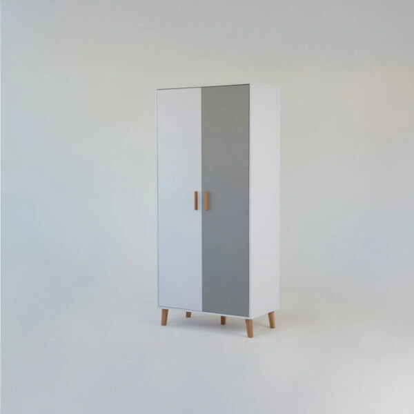 Ντουλάπα Timmy 2D Λευκό-Γραφίτη-Γκρι 90x50x199cm