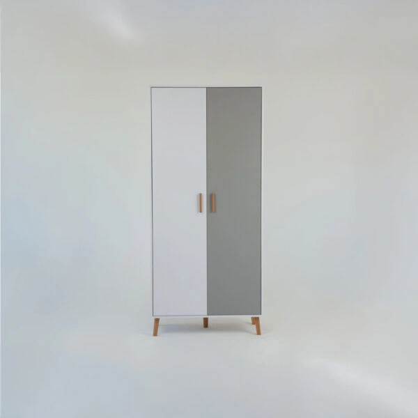 Ντουλάπα Timmy 2D Λευκό-Γραφίτη-Γκρι 90x50x199cm