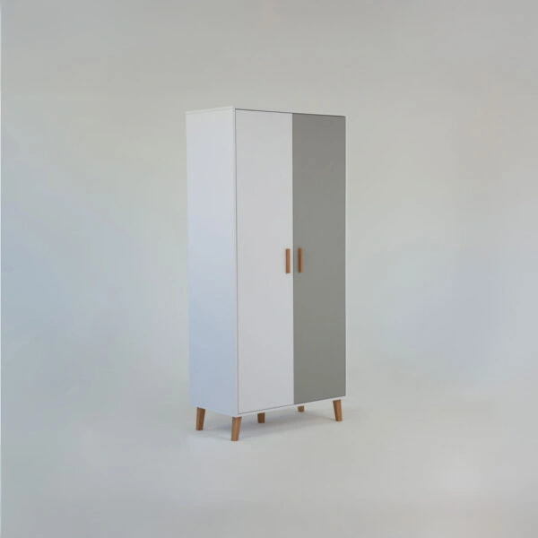 Ντουλάπα Timmy 2D Λευκό-Γραφίτη-Γκρι 90x50x199cm