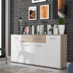 Μπουφές Drepen μελαμίνη σε λευκό και sonoma χρώμα 162.3x34.2x81.7εκ