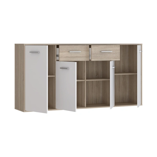 Μπουφές Drepen μελαμίνη σε λευκό και sonoma χρώμα 162.3x34.2x81.7εκ