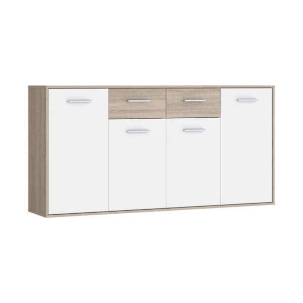Μπουφές Drepen μελαμίνη σε λευκό και sonoma χρώμα 162.3x34.2x81.7εκ