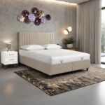 Κρεβάτι με αποθηκευτικό χώρο Lineo μπουκλέ σε μπεζ απόχρωση 160x200εκ