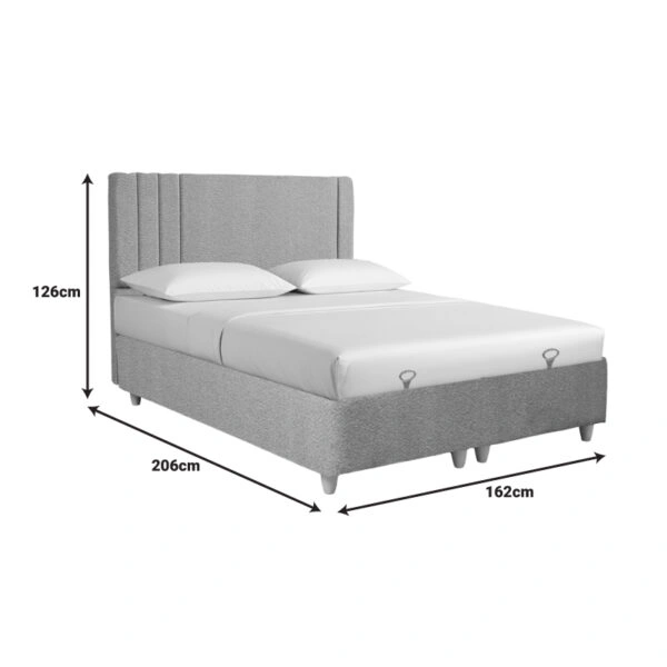 Κρεβάτι με αποθηκευτικό χώρο Lineo μπουκλέ σε μπεζ απόχρωση 160x200εκ