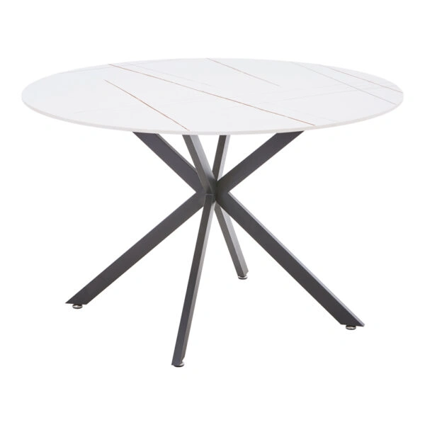 Τραπεζαρία Karg-Stoyen  5τεμ λευκό ύφασμα - λευκό-μπεζ μαρμάρου Φ120x75εκ