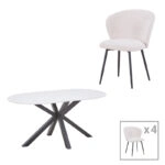 Τραπεζαρία Karg-Makrey 5τεμ λευκό ύφασμα - λευκό μαρμάρου 160x90x75εκ