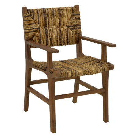 Πολυθρόνα Refane  φυσικό teak ξύλο-ψάθα 55x60x85εκ
