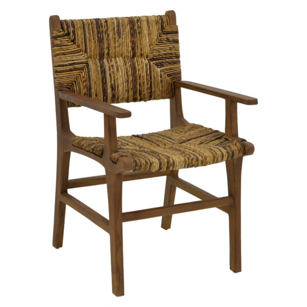 Πολυθρόνα Refane  φυσικό teak ξύλο-ψάθα 55x60x85εκ