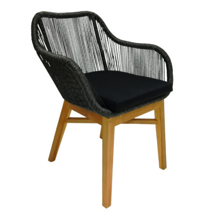Πολυθρόνα Kalie  teak ξύλο και συνθετικό σχοινί σε φυσική-μαύρη απόχρωση με μαξιλάρι 60x61x80εκ